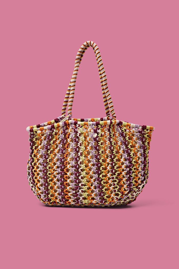 Oversized Striped Crochet Tote, MULTICOLOUR, detail image number 0