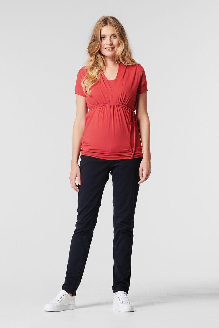 T-shirt with tie-around belt, LENZING™ ECOVERO™, RED, overview
