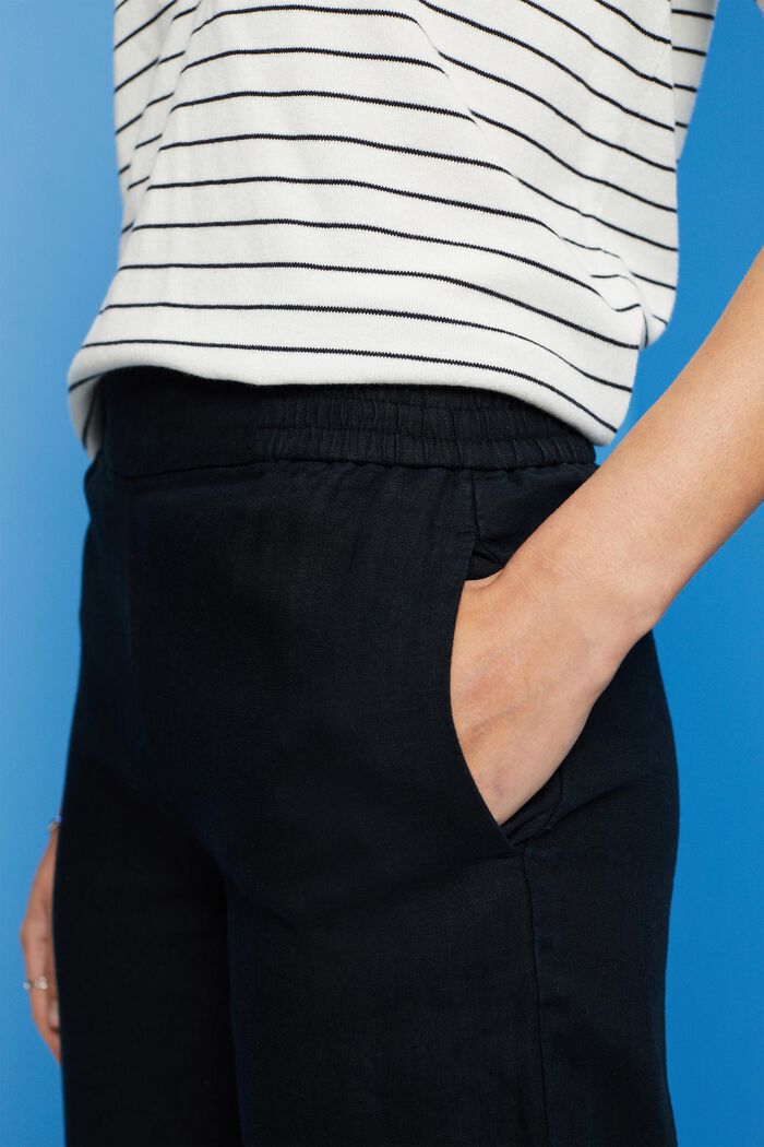 Linen Pull On Wide Leg Pants, BLACK, detail image number 2