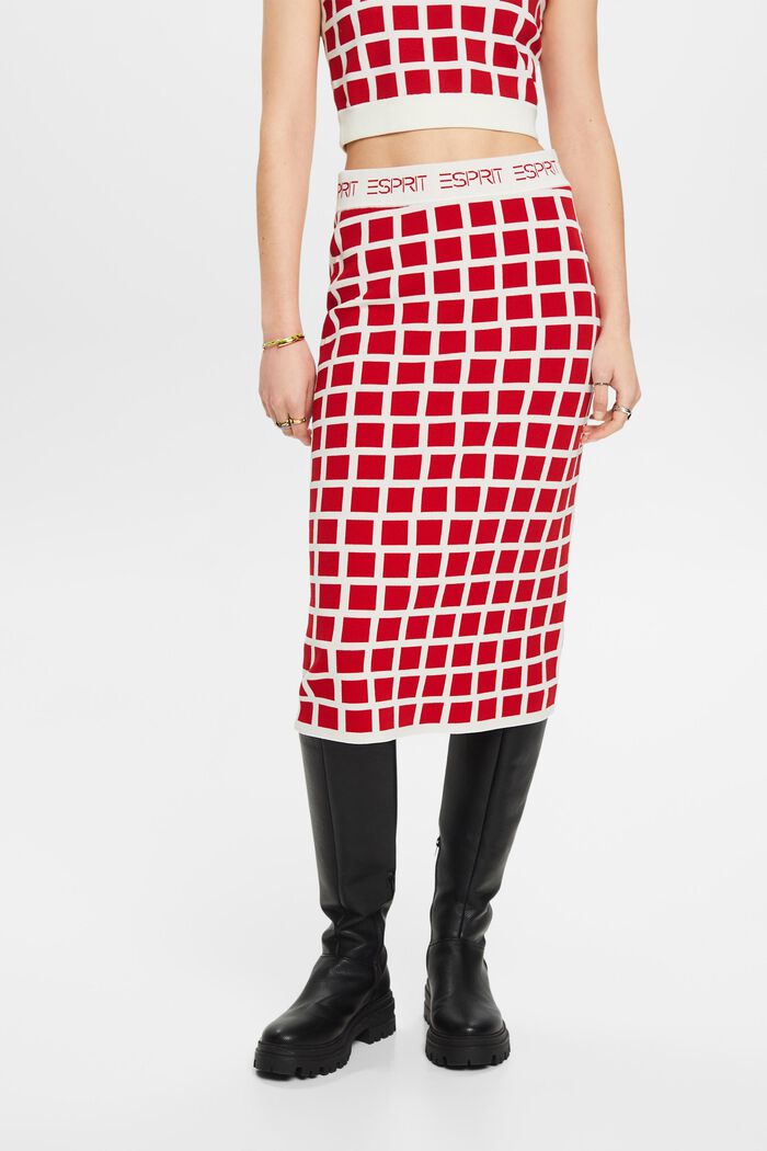 Logo Jacquard Knit Midi Skirt, DARK RED, detail image number 0