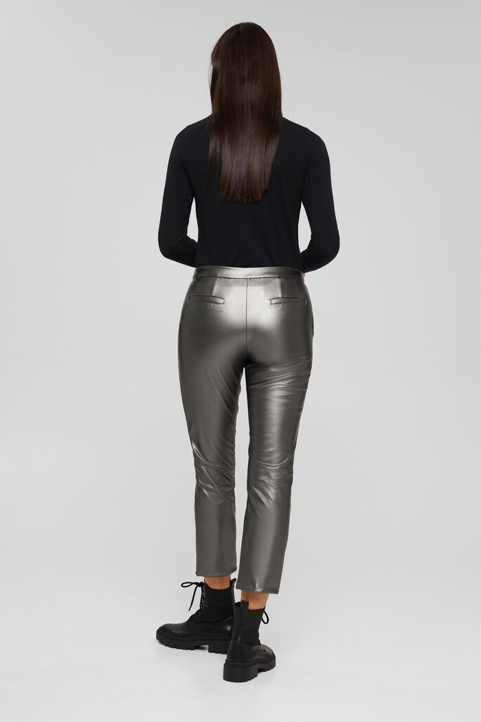 Vegan: Cropped trousers in faux leather, GUNMETAL, detail image number 3