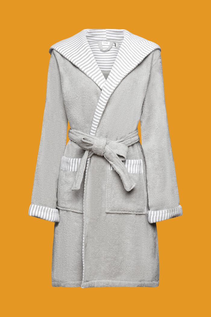 Terry cloth bathrobe with striped lining, STONE, detail image number 5