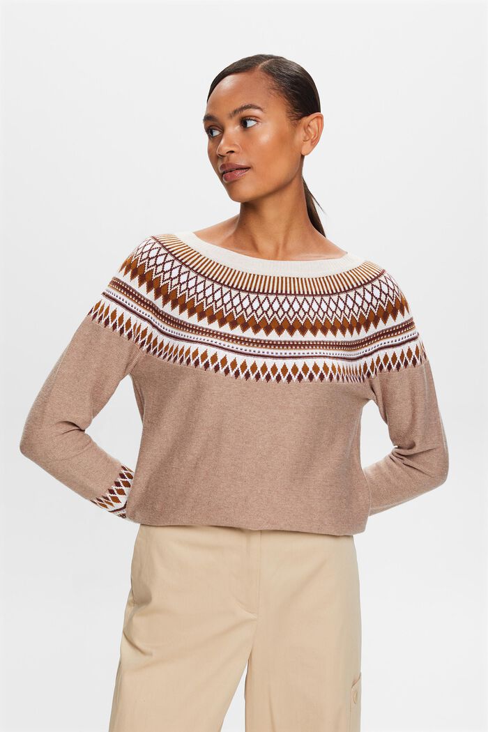 Cotton Jacquard Sweater, LIGHT TAUPE, detail image number 2
