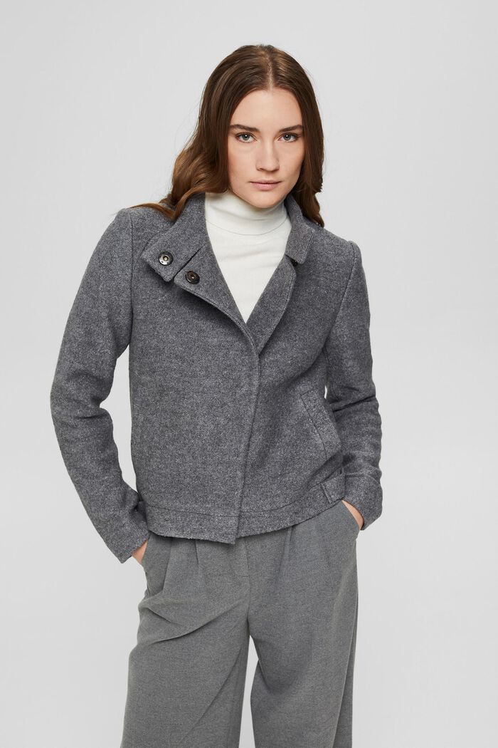 Wool blend: bouclé jacket with a stand-up collar