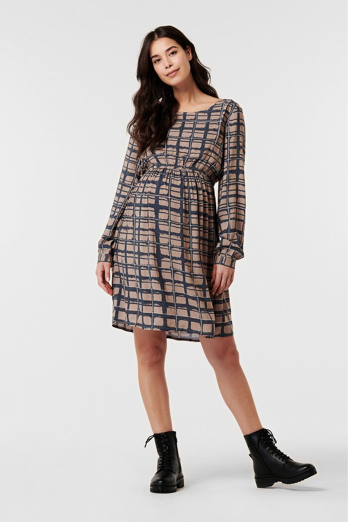 Patterned midi dress with nursing function, TAUPE GREY, detail image number 0