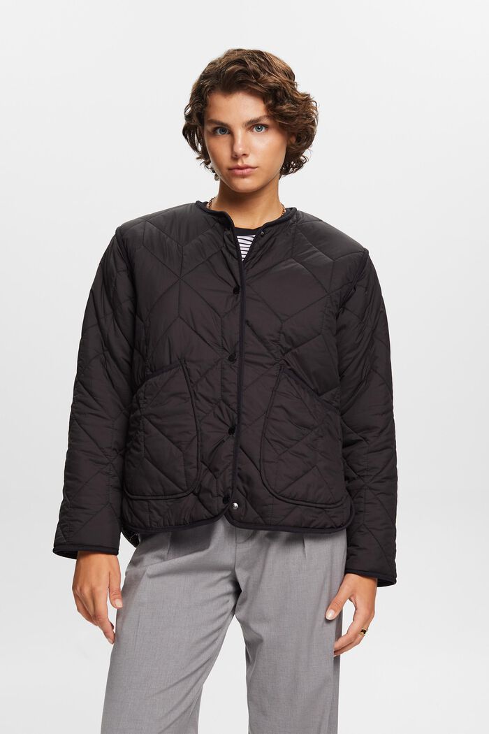 Recycled: quilted jacket with teddy lining, BLACK, detail image number 0