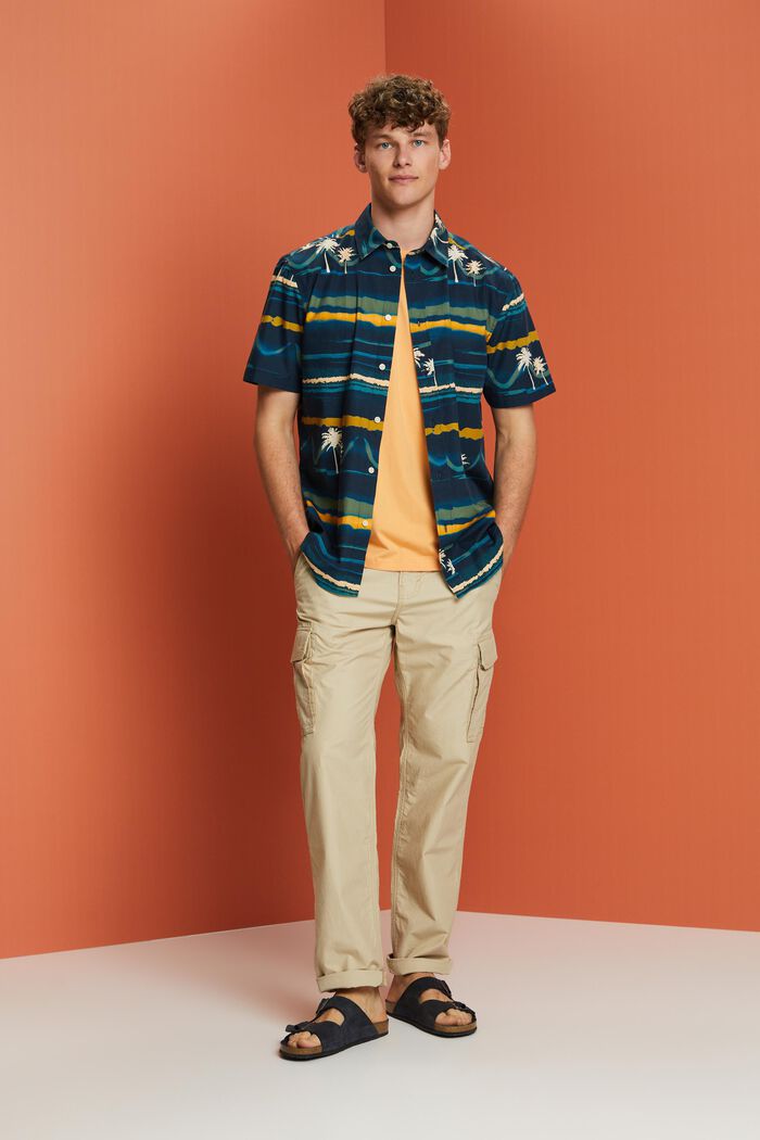 Patterned short sleeve shirt, 100% cotton, NAVY, detail image number 1