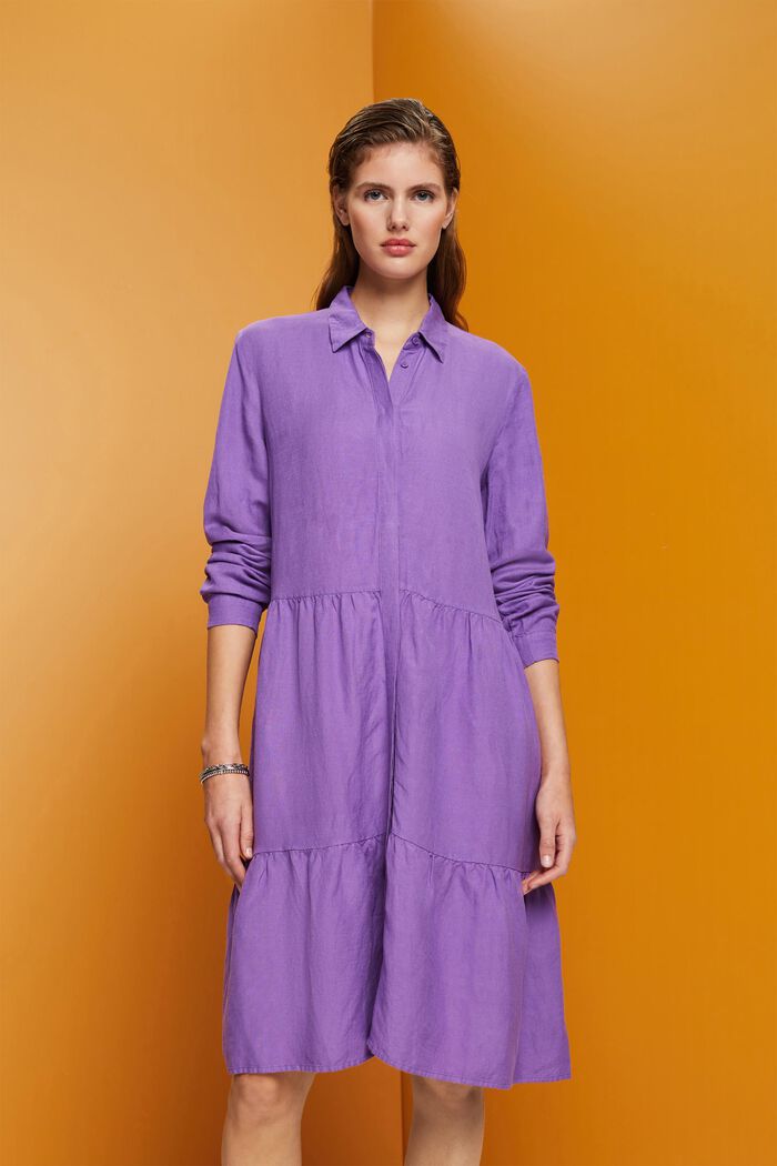 Linen blend mini shirt dress, PURPLE, detail image number 0