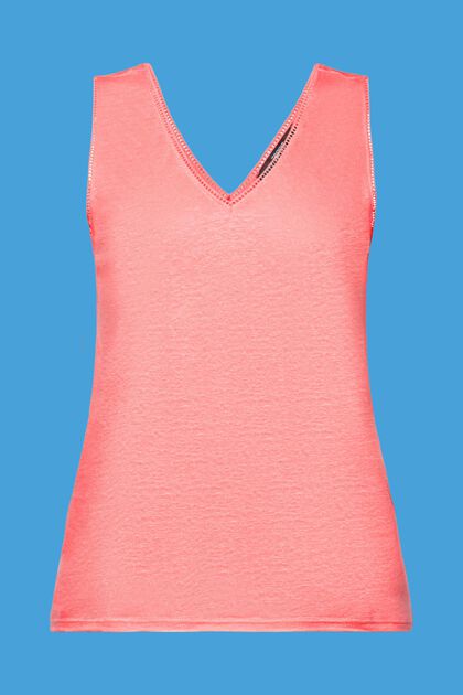 Linen tank top with crochet lace border