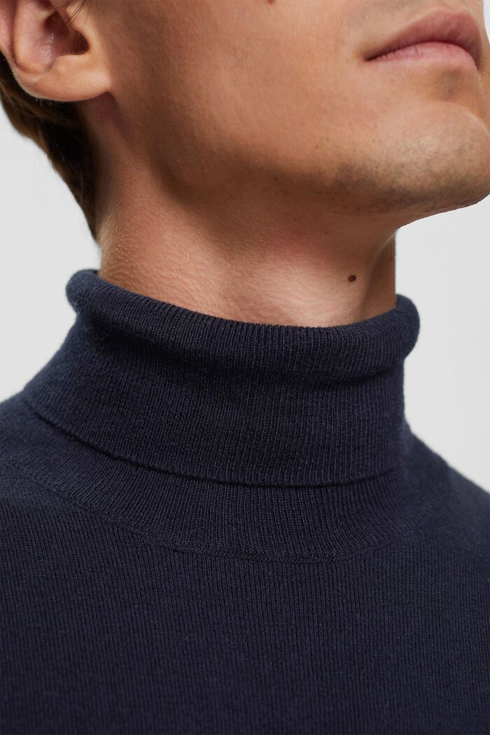 Knitted roll neck jumper with cashmere, NAVY, detail image number 0