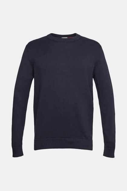 Sustainable cotton knit jumper, NAVY, overview