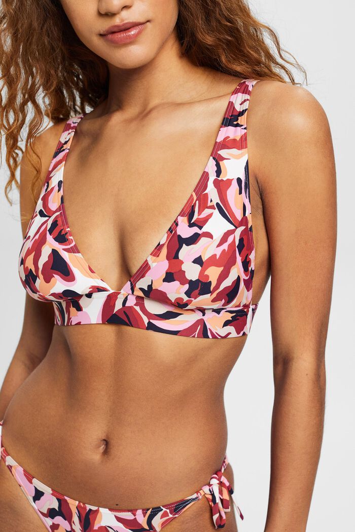 Padded bikini top with floral print, DARK RED, detail image number 0