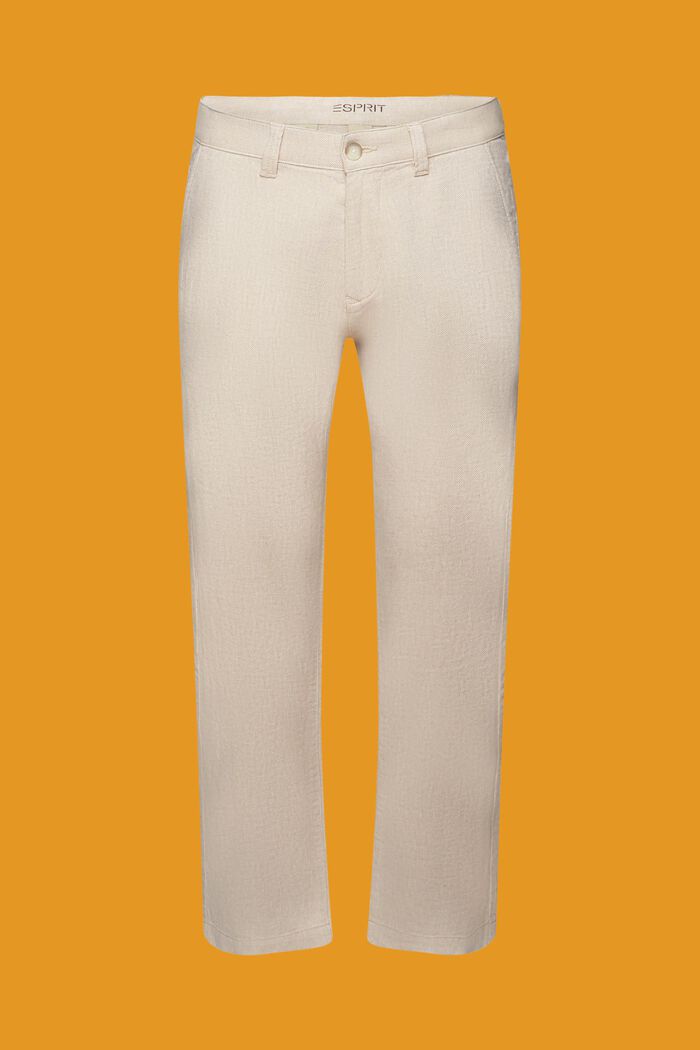 Cotton and linen blended herringbone trousers, LIGHT BEIGE, detail image number 6