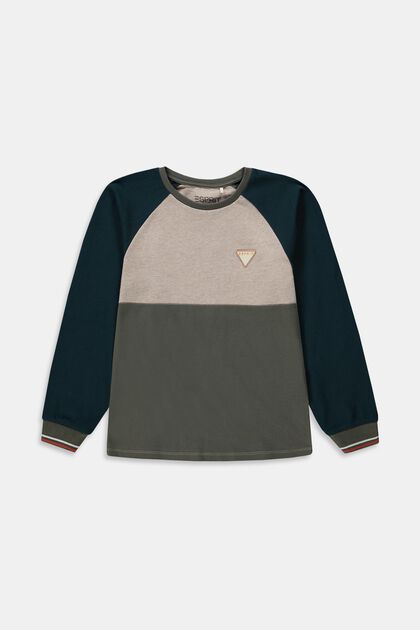 Cotton jersey long sleeve top with logo patch, FOREST, overview
