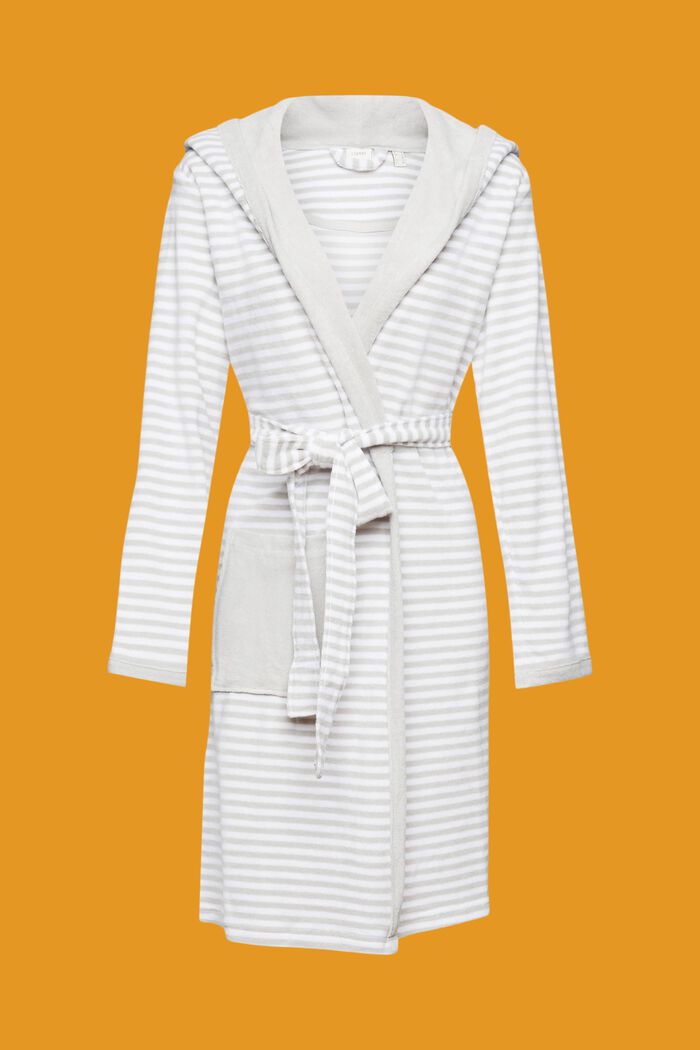 Striped terry cloth bathrobe with hood, STONE, detail image number 5