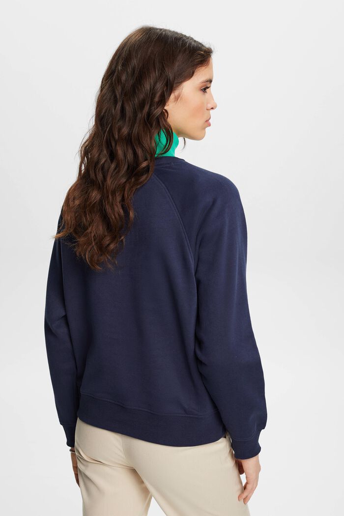 Sweatshirt with logo print and embroidered flowers, NAVY, detail image number 3