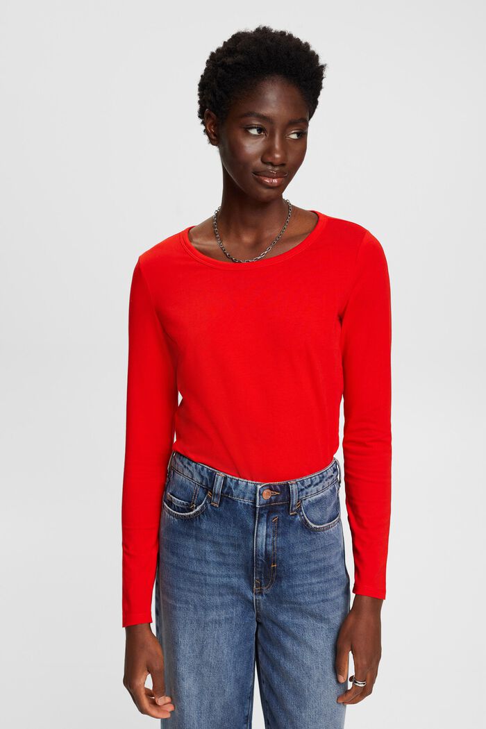 Long-sleeved top, RED, detail image number 0