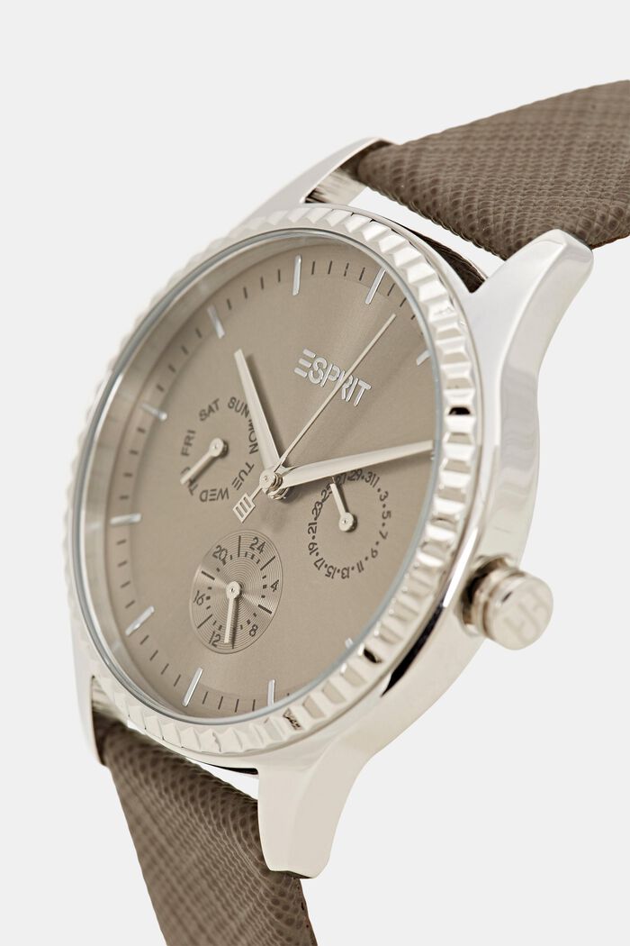 Multi-function watch with a Saffiano leather strap, BROWN, detail image number 1