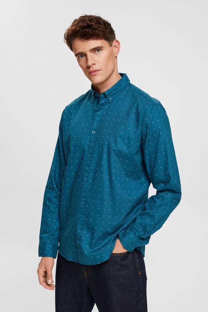 Button-down shirt with micro-print, DARK TURQUOISE, detail image number 0