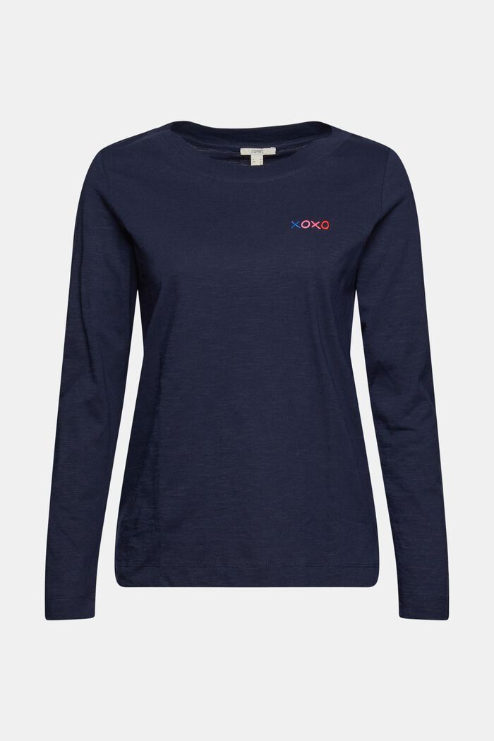 Embroidered long sleeve top, 100% cotton