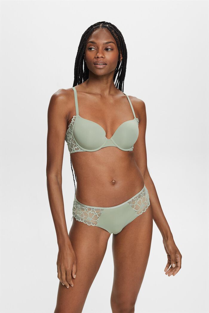 Padded Underwired Lace Bra, DUSTY GREEN, detail image number 0