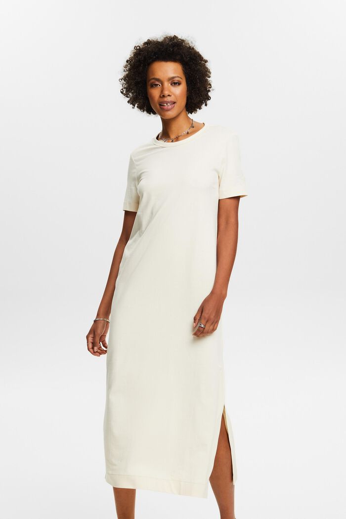 Pima Cotton T-Shirt Maxi Dress, CREAM BEIGE, detail image number 0