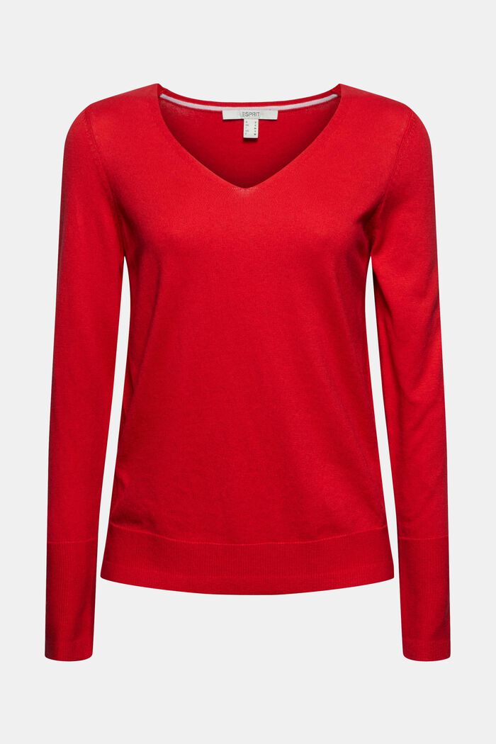V-neck jumper containing organic cotton, RED, detail image number 0