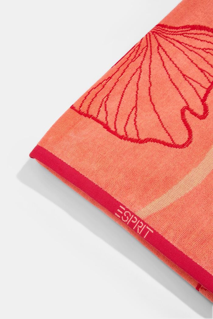 Beach towel with a ginkgo pattern, 100% cotton, CORAL, detail image number 1