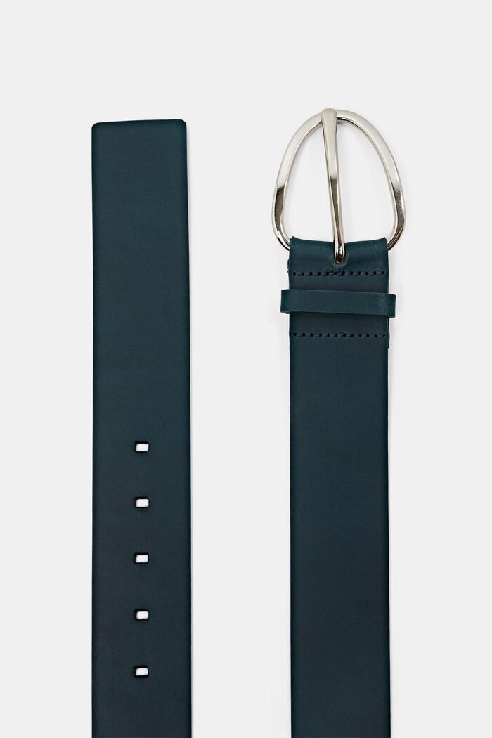 Wide leather belt with metal buckle, TEAL GREEN, detail image number 1