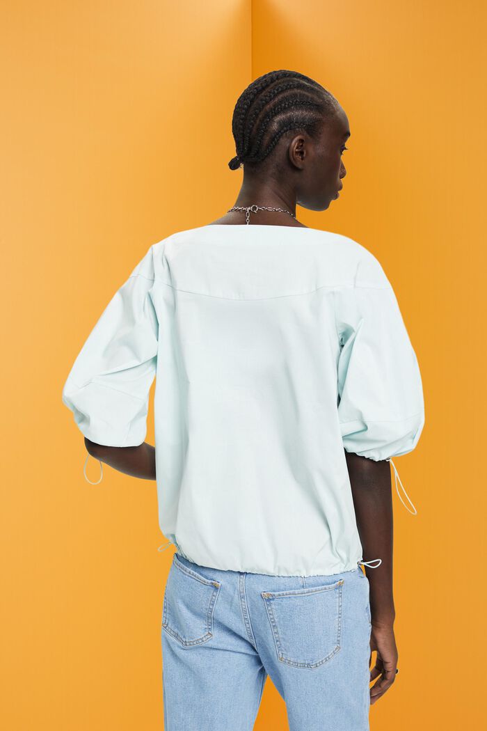 Short-sleeved poplin cotton top, LIGHT AQUA GREEN, detail image number 3