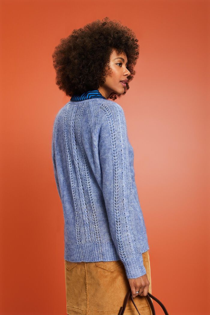 Crewneck Pointelle Knit Sweater, BLUE LAVENDER, detail image number 2