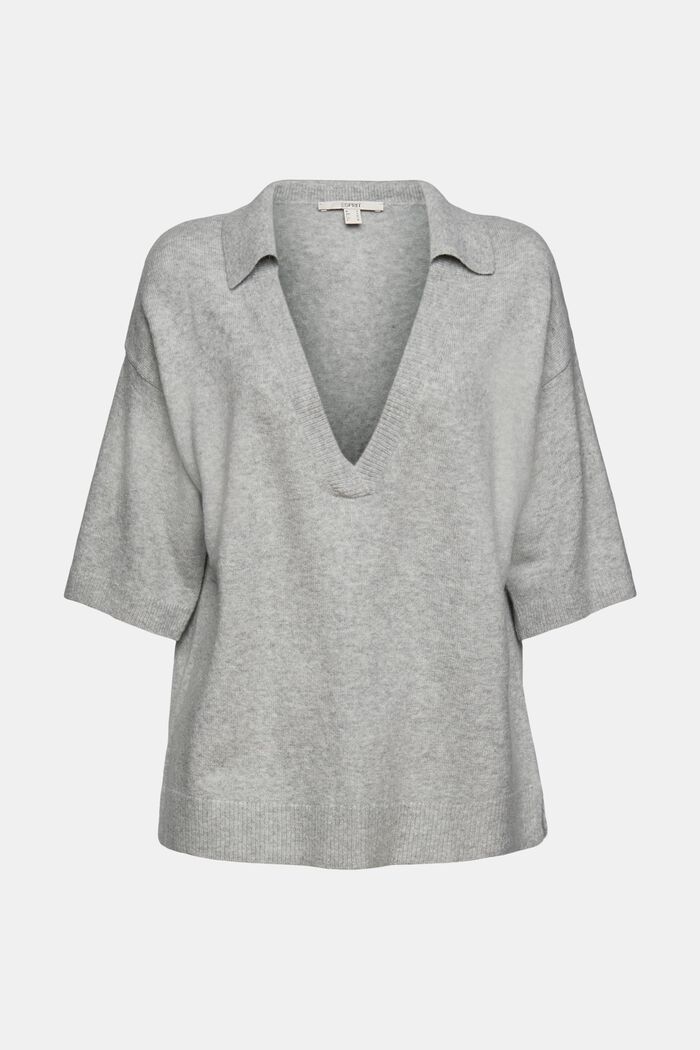 Wool blend: short sleeve jumper with a shirt collar