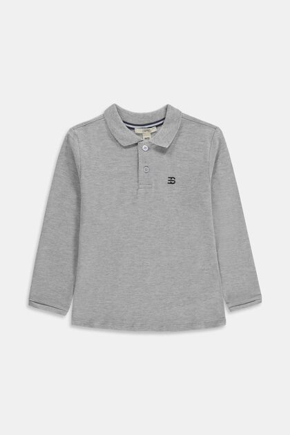 Long sleeved piqué polo shirt, 100% cotton, MEDIUM GREY, overview