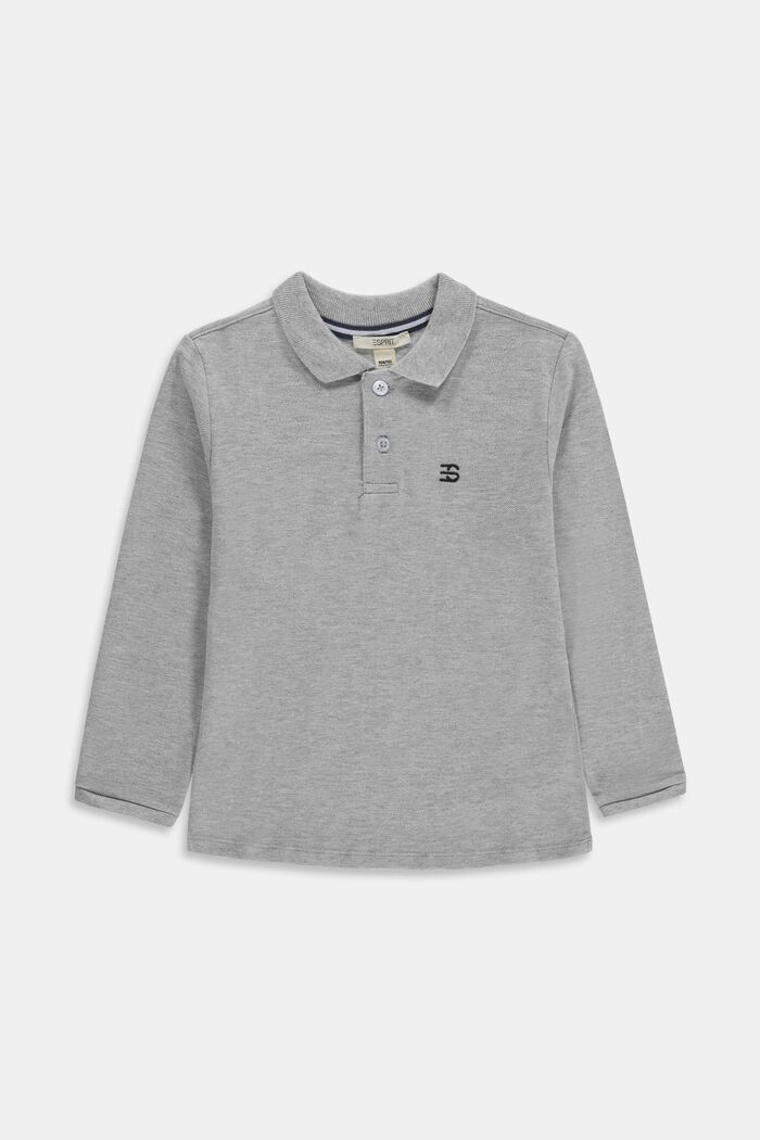 Long sleeved piqué polo shirt, 100% cotton, MEDIUM GREY, detail image number 0