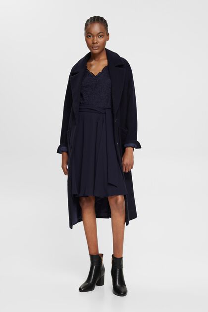 Recycled: chiffon midi dress with lace, NAVY, overview