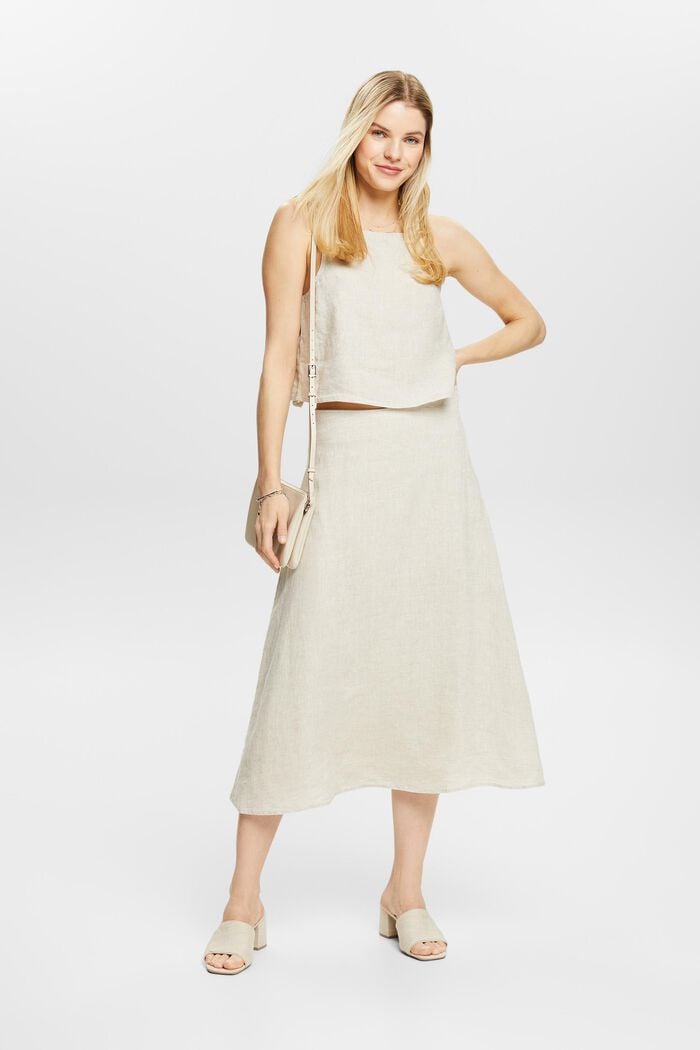 Undyed Linen Midi Skirt, BEIGE, detail image number 1