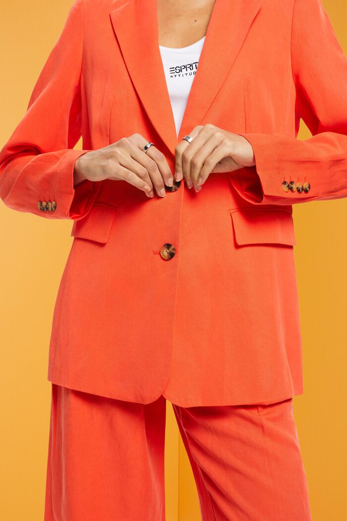 Single-breasted blazer with linen, ORANGE RED, detail image number 2