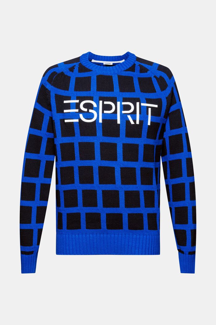 Logo Grid Chunky Knit Sweater, BRIGHT BLUE, detail image number 6