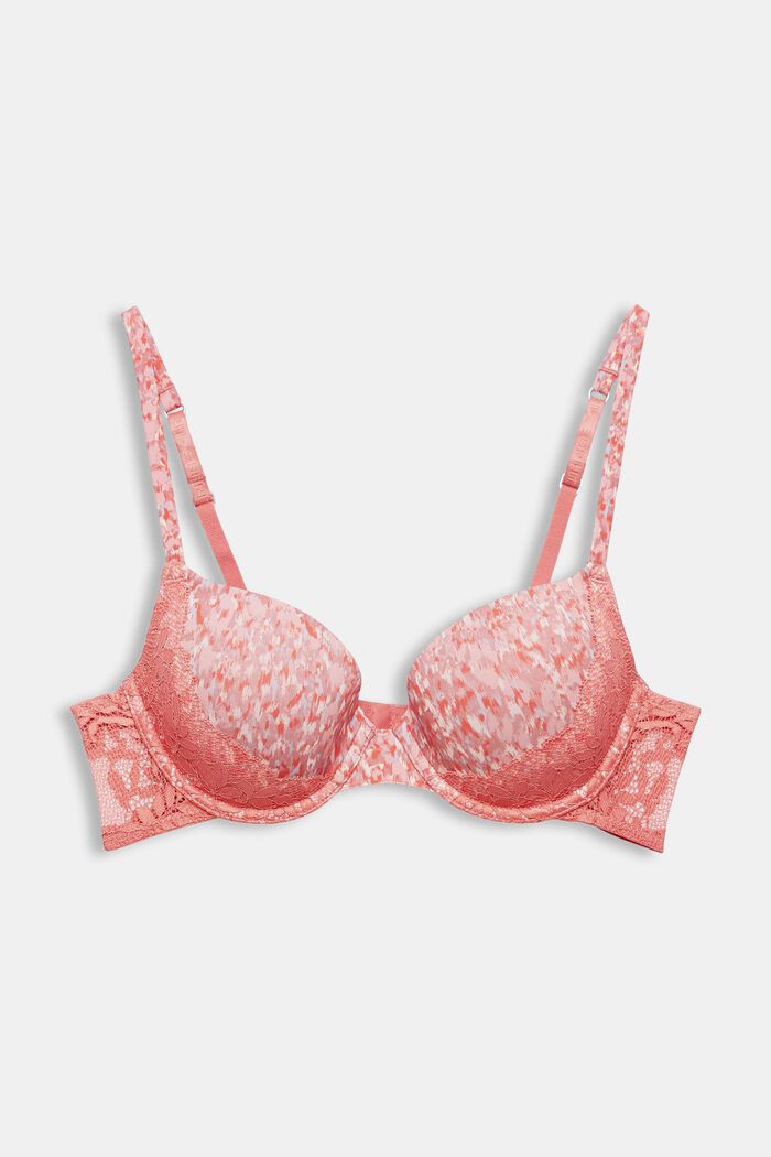 Padded underwire bra with lace and pattern