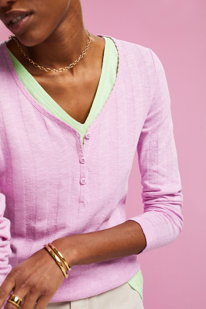 Textured ribbed long sleeve top, LILAC, detail image number 2