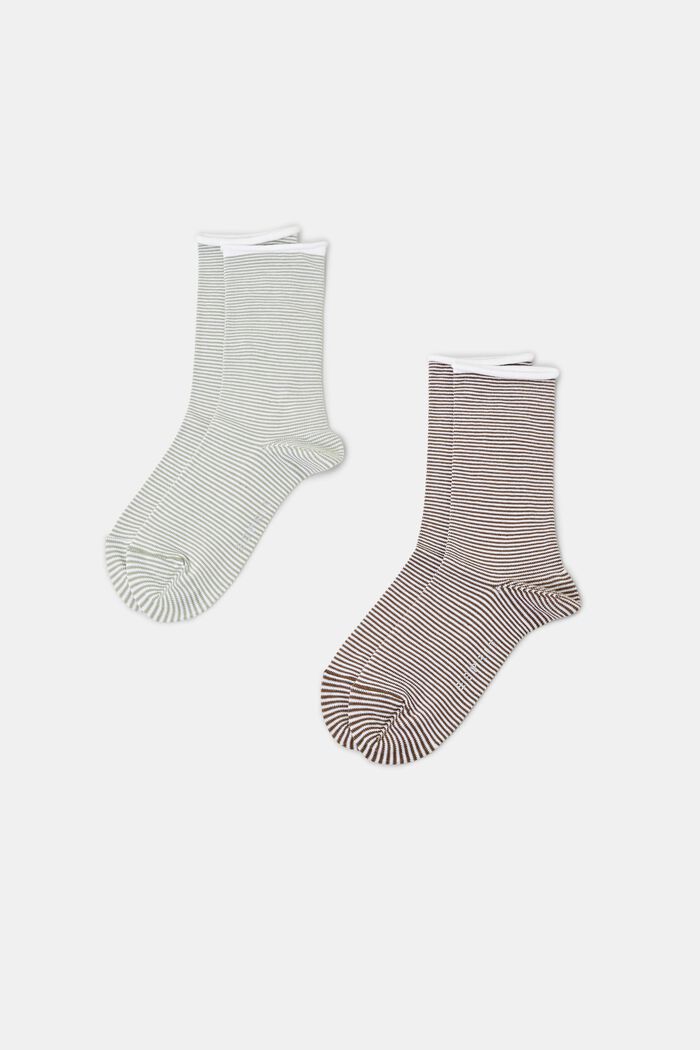 2-pack of striped socks, organic cotton, GREEN/BROWN, detail image number 0