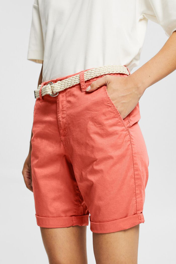 Shorts with woven belt, CORAL, detail image number 0