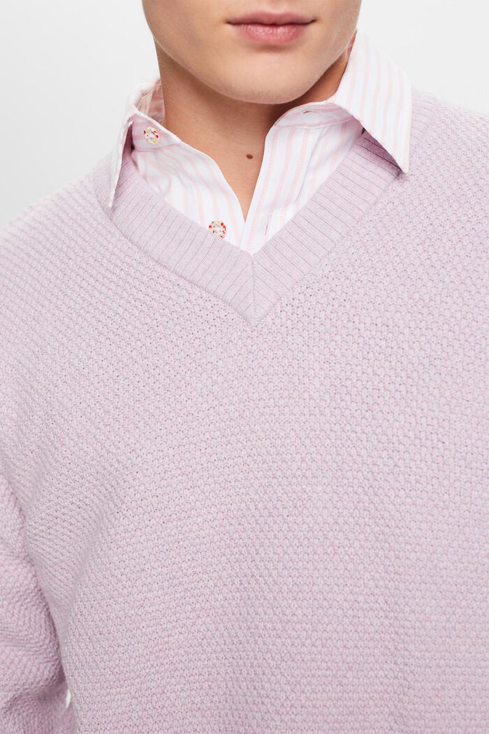 Cotton V-Neck Sweater, LILAC, detail image number 2