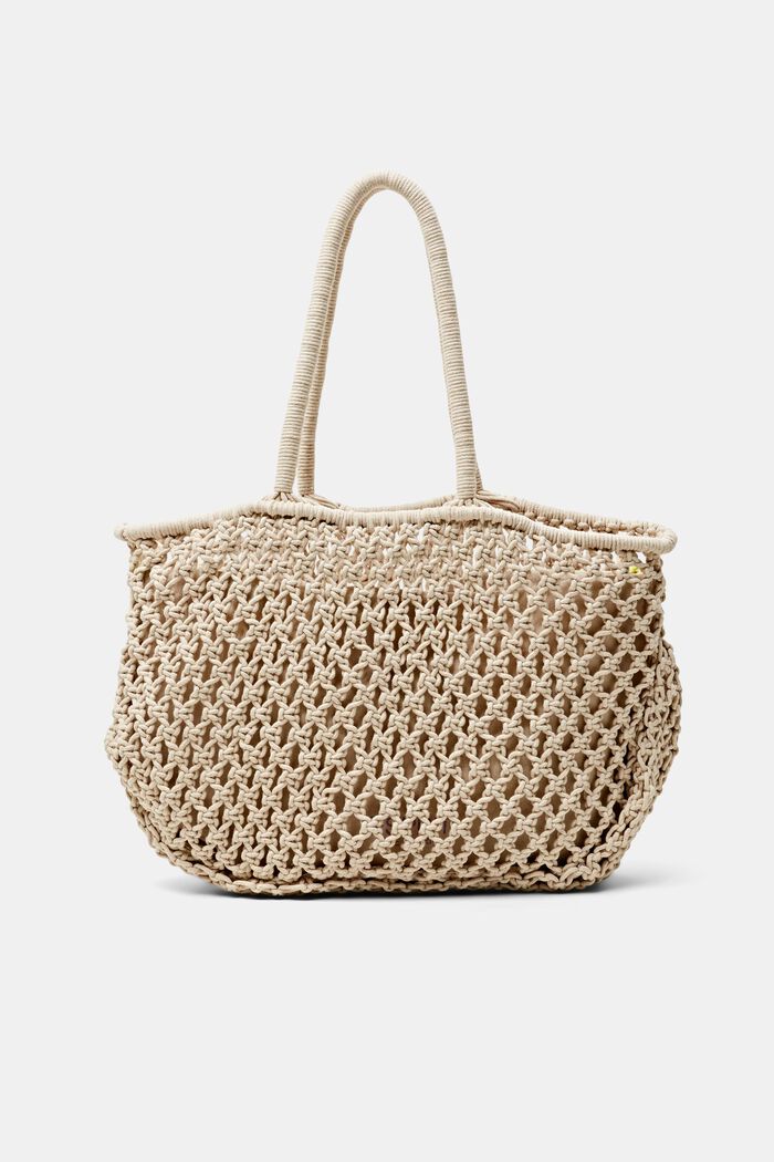 Oversized Striped Crochet Tote, OFF WHITE, detail image number 0