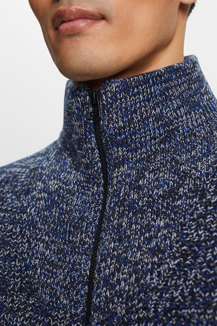 Cotton Zipper Cardigan, PETROL BLUE, detail image number 1