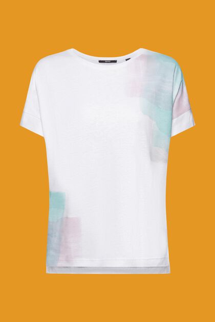 Viscose & linen blend t-shirt with print on chest