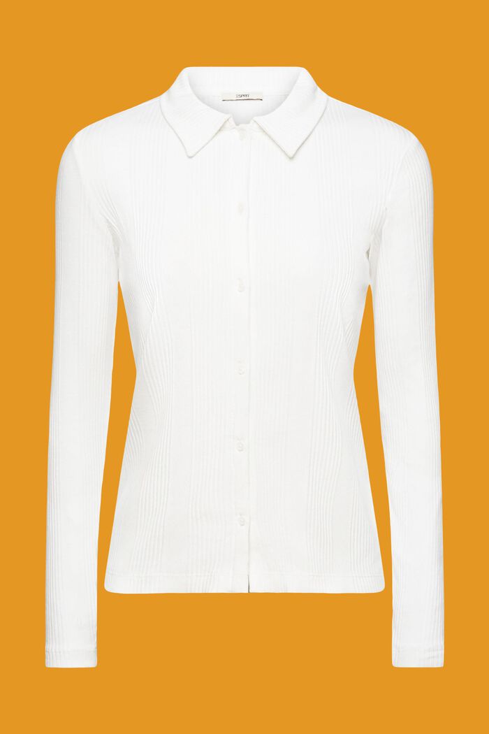 Ribbed long-sleeved polo shirt with buttons, OFF WHITE, detail image number 5