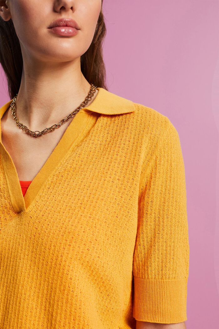 Pointelle polo jumper, silk blend, SUNFLOWER YELLOW, detail image number 2