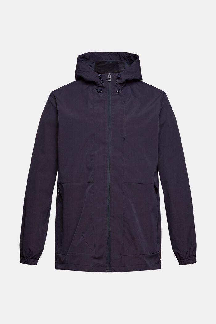 Hooded outdoor jacket made of recycled material, NAVY, overview