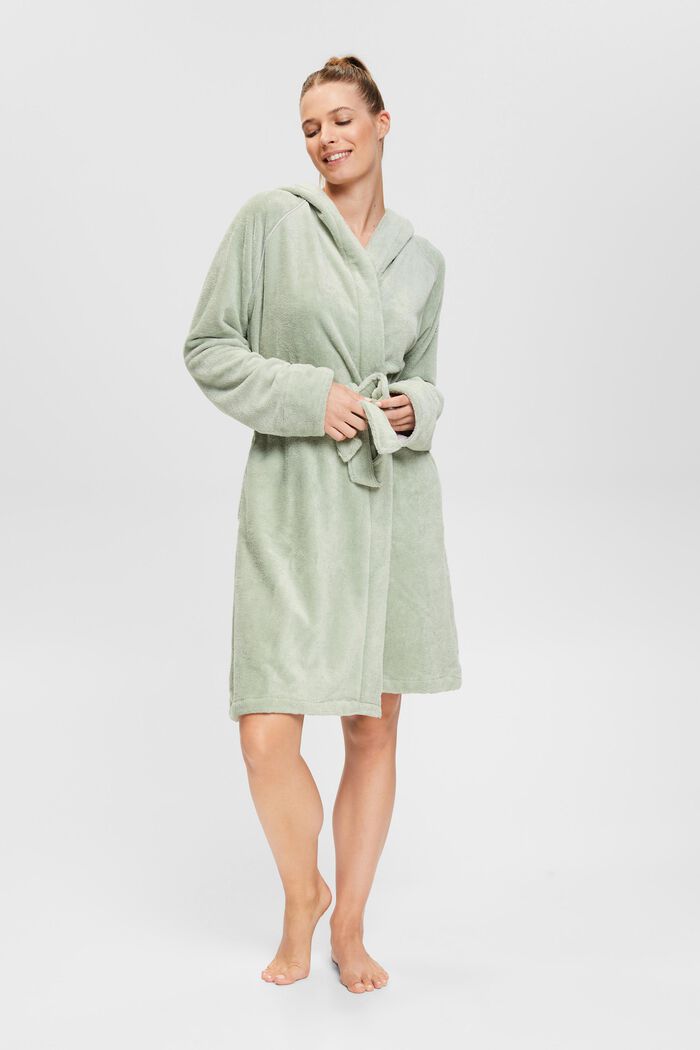 Terry cloth bathrobe with hood, SOFT GREEN, detail image number 1